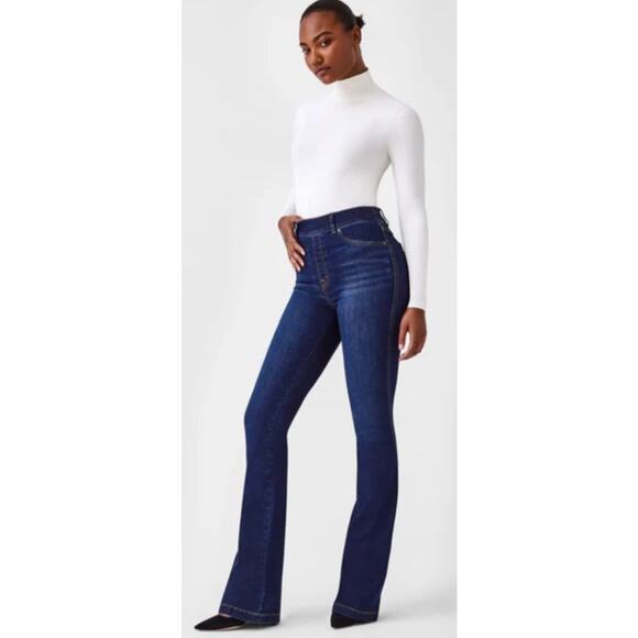 SPANX Denim - Spanx Flare Jeans Wide Leg Pull-on High rise Stretch Women's 1X Blue